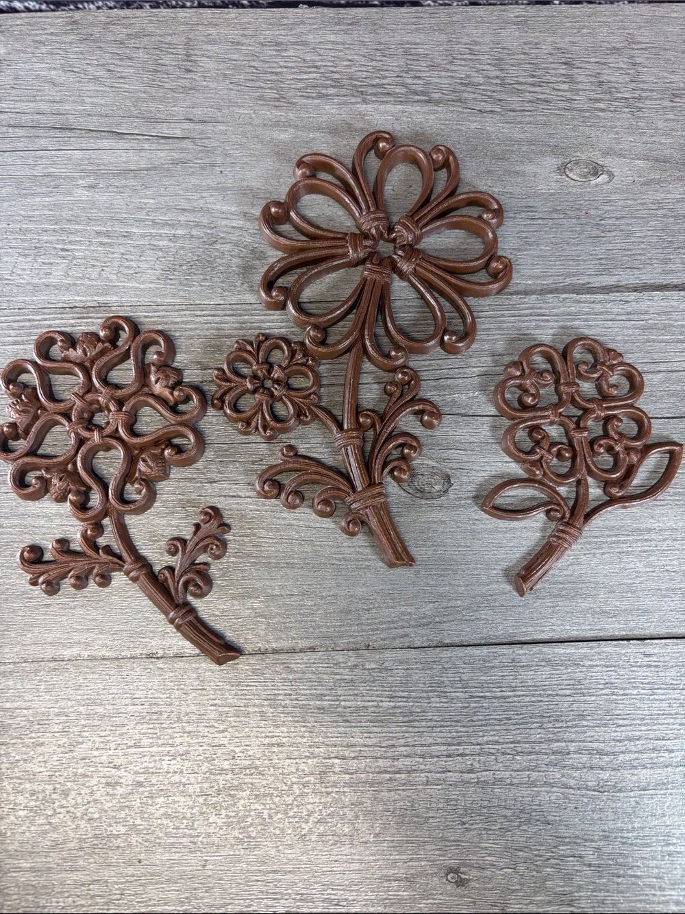 Vintage 1978 Faux Wood Wicker Rattan Flowers Wall Decor HOMCO